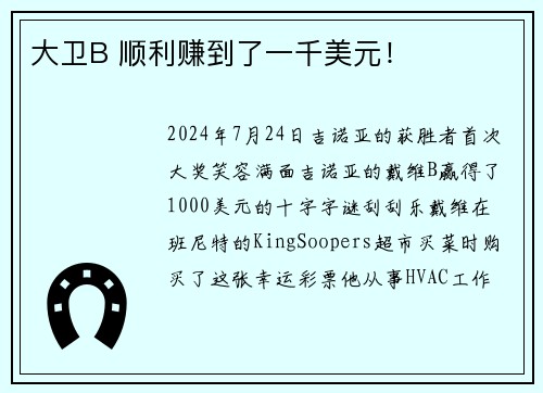 大卫B 顺利赚到了一千美元！